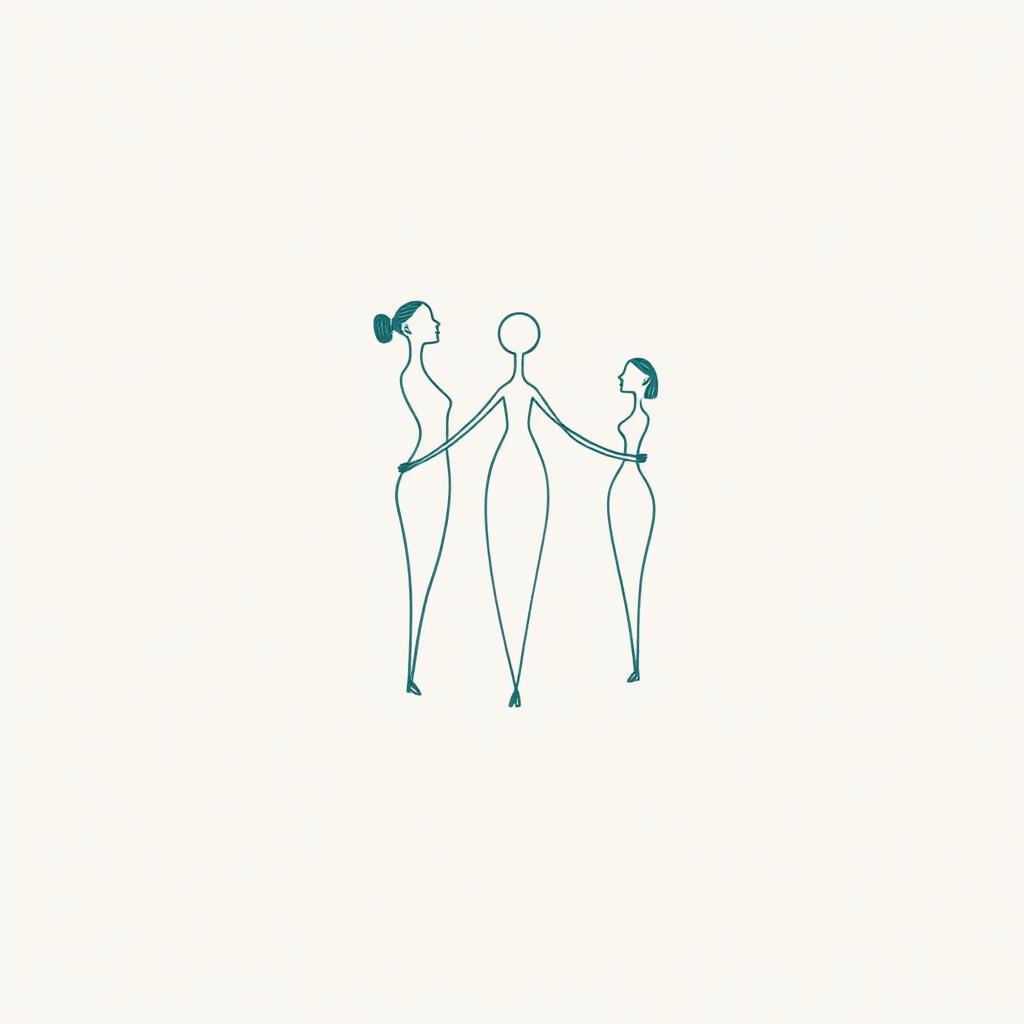 Ilustração em linha fina de três silhuetas em equilíbrio