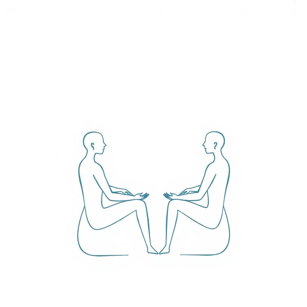 Ilustração em linha fina de figuras em círculo a partilharem conhecimento