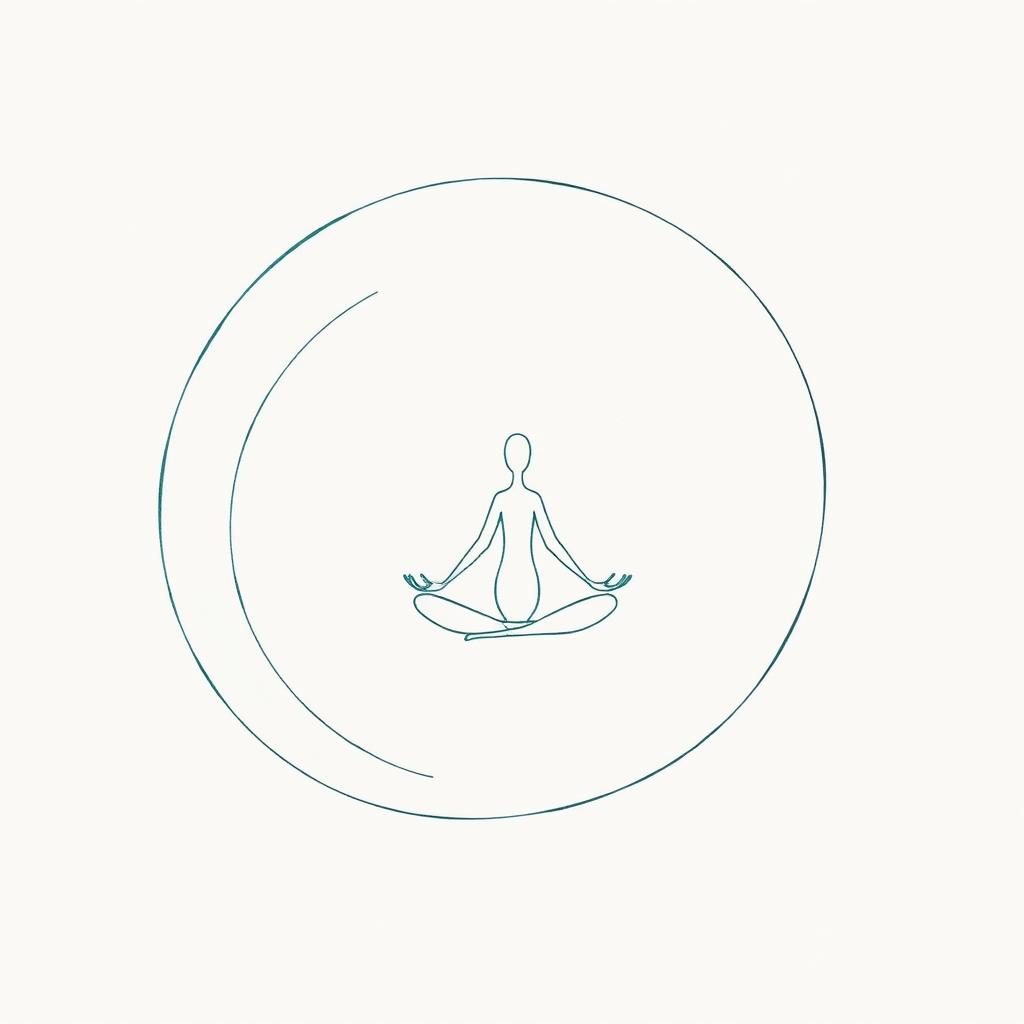 Ilustração em linha fina de uma figura em meditação dentro de um círculo